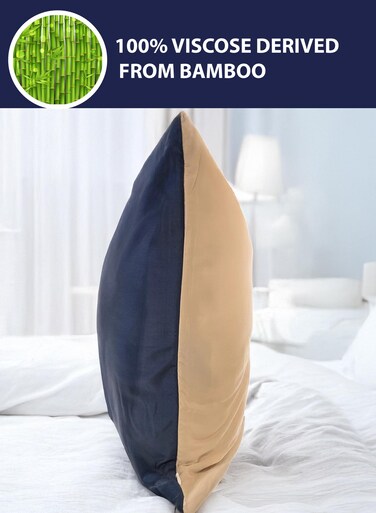 Sofa Pillow Case 100% Viscose Derived from Bamboo Reversible Drift Wood/Navy Blue (18x18") - 2 Pieces