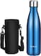 MOLISAN Stainless Steel Water Bottle, 500ml Double Walled Vacuum Flask with Pouch, BPA Free 12 Hours Hot&amp;Cold Sport Drink Bottle for Gym, Home, Office, Outdoor, Work (500ML, Blue)
