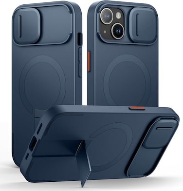 Suritch Magnetic Case Compatible with iPhone 13/14, ShockProof Protective Cover with Slide Camera Cover and Adjustable Kickstand(BLUE)