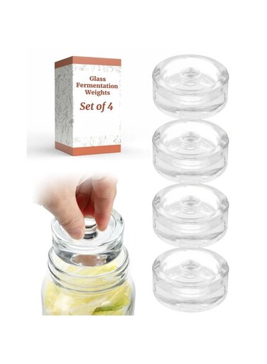 Glass Weights with Easy Grip Grooved Handles Heavy Fermenting Lids Kit For Wide Mouth Mason Jar (Glass Weight-4Pcs)