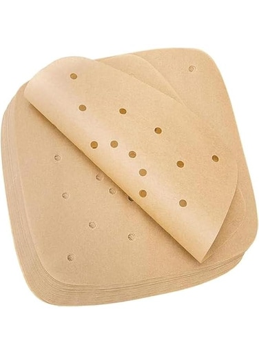 Kraft paper Liners for Air Fryer, 8.5 inch Pre Cut Baking Paper, Cooking Sheets Perforated Kraft paper for Air Fryer Bamboo Steamer Basket, 100 PCS