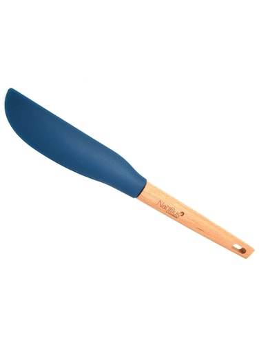 Beech Wood Handle Silicone Spatula Blue/Brown Color 30X3.9X1.8 Cm