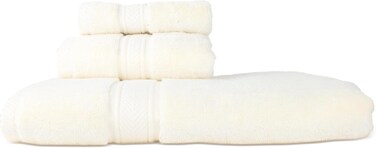 Hotel Linen Klub LUXURY PACK of 3 Bathroom Towel Sets -100% Cotton 650 GSM Terry Dobby Border Ring Spun -Super Soft,Quick Dry,Highly Absorbent,Bath Towel,Hand Towel and Face Towel,Cream
