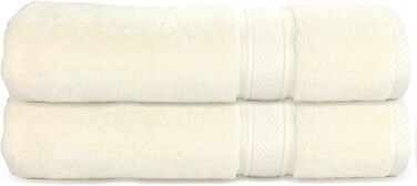 Hotel Linen Klub LUXURY PACK of 2 Bath Towels - 100% Cotton 650 GSM Terry Dobby Border Ring Spun - Super Soft,Quick Dry,Highly Absorbent Size: 70x140cm, Cream