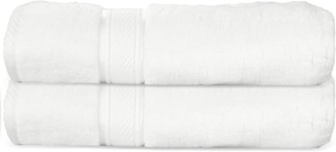 Hotel Linen Klub LUXURY PACK of 2 Antimicrobial Bath Towels -100% Cotton 650 GSM Terry Dobby Border Ring Spun - Super Soft,Quick Dry,Highly Absorbent Size:70 x 140cm, White