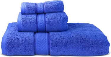 Hotel Linen Klub LUXURY PACK of 3 Bathroom Towel Sets -100% Cotton 650 GSM Terry Dobby Border Ring Spun -Super Soft,Quick Dry,Highly Absorbent,Bath Towel,Hand Towel and Face Towel,Royal Blue