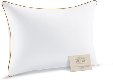 Hotel Linen Klub 100% Cotton Luxury Pillow with Elegant Golden Single Piping - Standard Size (50 x 75 cm) in Classic White, Offering Exceptional Comfort and Style for a Restful Sleep Experience
