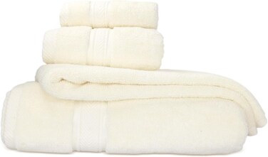 Hotel Linen Klub LUXURY PACK of 4 Bathroom Towel Sets - 100% Cotton 650 GSM Terry Dobby Border Ring Spun - Super Soft,Quick Dry,Highly Absorbent,Bathroom Towel Set with 900GSM Bath Mat,Cream