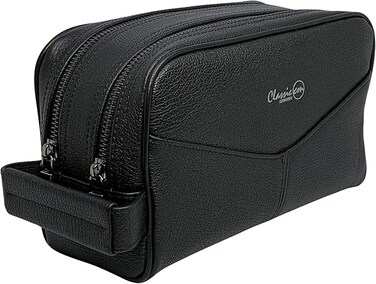 Classic Milano Leather Travel Toiletry Bag, Handbag, Clutch & Cosmetic Pouch – Travel Organizer, Spacious Case & Dopp Kit for Shaving, Makeup & Grooming Essentials – 202228 Black