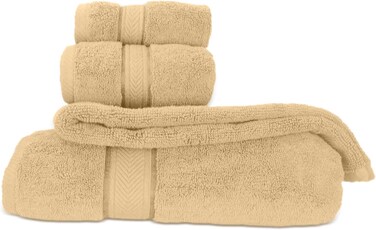 Hotel Linen Klub LUXURY PACK of 4 Bathroom Towel Sets - 100% Cotton 650 GSM Terry Dobby Border Ring Spun - Super Soft,Quick Dry,Highly Absorbent,Bathroom Towel Set with 900GSM Bath Mat,Beige