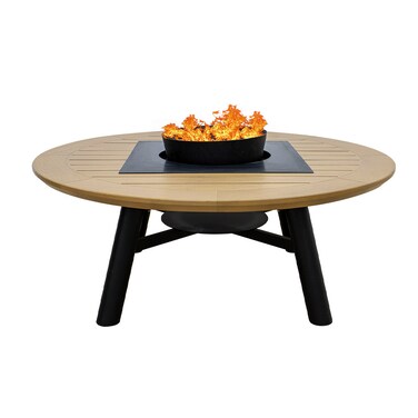 Light Round Wood-Burning Fire Pit Table for Patio &ndash; 135x135x52 cm, Multi-Use Fire Pit Dining Table, Compact and Durable for Backyard, Deck, or Garden, Natural Teak/Black