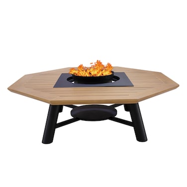 Heavy Octagon Wood-Burning Fire Pit Table for Patio &ndash; 160x160x52 cm, Multi-Functional Outdoor Dining Table with Removable Fire Pit, Durable for Backyard, Deck, or Garden, Natural Teak/Black