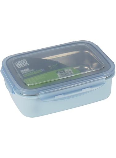 Royalford 850ml Lunch Box RF12187 with Stainless Steel Spoon Plastic Body, Rectangle Tiffin with Lid, 4 Side Locks Food-Grade, BPA-Free, Airtight and Leak proof Containers to Keep Foods Fresh Design