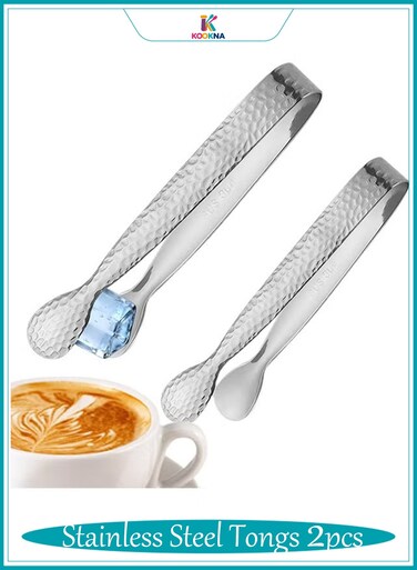 Stainless Steel Tongs, Rust-Resistant Ice Tongs and Sugar Tongs for Coffee Bar, Small Serving Tongs for Food, Ice, Sugar Cube, Salad, Toaster and Desserts, Elegant Kitchen Utensils - 2pcs