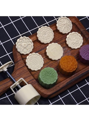 Dltsli Cookie Stamp Moon Cake Mold with 6 Stamps, Cookie Press Mid Autumn Festival DIY Decoration 75g Press Cake Cutter Mold
