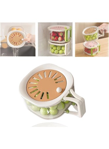 Drain Basket with Lid,Vegetable Fruit Washing Bowl with Strainer,2 in 1 Foldable Handle Fruit Strainer,Berry Basket for Fridge
