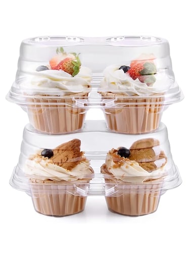 KASTWAVE Cupcake Boxes 2 Cavity -25 packs -Stackable Regular Cupcake Carrier Holder, Thicker Clear Cupcake Boxes, Non-slip High Topping Cupcake Containers for Cupcakes, Muffins (2 cavity)