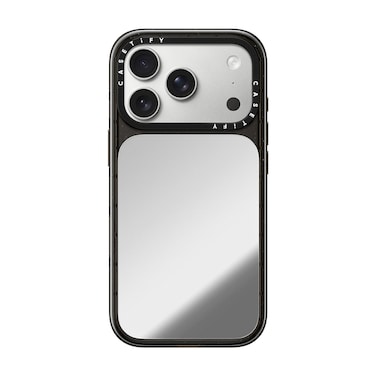 CASETiFY iPhone 18 Pro Impact Canvas Mirror Case   MagSafe Compatible, Reflective Mirror Back, Protective Phone Case, Raised Screen &amp; Camera Edges, Charm-Ready - Silver / Glossy Black