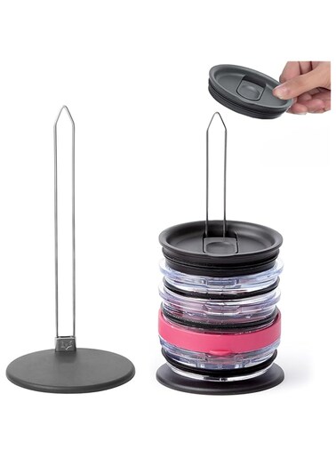 NALACAL Revolutionary Tumbler Lid Organizer - Space-Saving Design - Slim Vertical Storage for Up to 10 Lids, Clutter-Free Kitchen Cabinets and Countertops Organization, Metal, Black