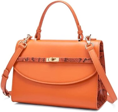 UHURA Genuine Leather Handbags for Women - Crossbody Women's Handbag, Fashion design ladies purse small cowhide handbag, women luxury crossbody sling bag for women Bag, Tote Bag Shoulder Bag - Orange
