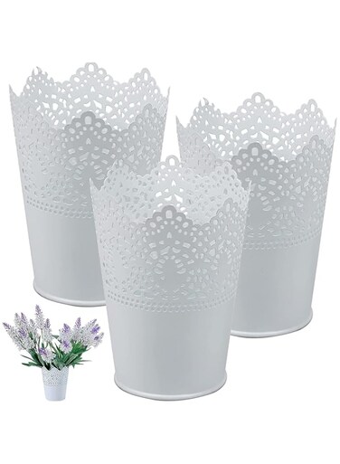 SYOSI Lace Flower Iron Bucket, for Storing Cosmetics, Stationery, for Planting flowers, 3 Sets, White
