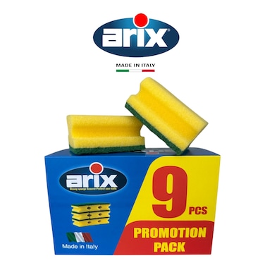 Arix Grip Sponge 9 pcs Set - Heavy-Duty Scouring Sponges with Easy-Grip Design for Tough Cleaning Tasks