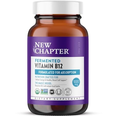 New Chapter Vitamin B12, Fermented Vitamin B12 1,000 Mcg, Organic, One Daily With Whole-Food Herbs + Adaptogenic Maca For Natural Energy + Healthy Blood Cells, 100% Vegan, Gluten-Free - 60 Count