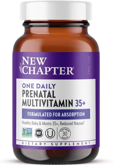New Chapter Prenatal Vitamins, One Daily Prenatal Multivitamin Enhanced For Age 35+ With Methylfolate + Choline For Healthy Mom &amp; Baby, Gluten Free &amp; Non-GMO- 30 Ct