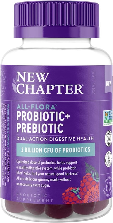 New Chapter Probiotic Gummies For Women And Men, All-Flora (1 Month Supply) &ndash; 55% Less Sugar+, Formulated For Holistic Gut Health Support With Probiotics + Prebiotic Fiber + 100% Vegan + Non-GMO