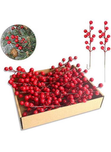 PINKE 30 Pack Christmas Tree Decorations, 7.2 inch Artificial Red Berry Stems, Red Berries Christmas Decor Christmas Tree Decorations Crafts Wedding Holiday Season Winter D&eacute;cor Home Decor