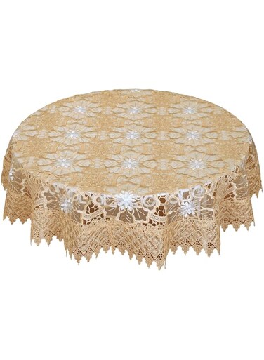 Simhomsen Beige Embroidered Lace Tablecloth 48 Inch Round