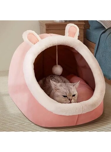 NEXT VOGUE Cozy Cat Cave Bed with Hanging Toy, Semi-Enclosed Cat Bed with Large Space for Cats to Rest &amp; Sleep, Pet Bed with Washable and Removable Mat, Ideal for Cats Small Dogs &amp; Other Small Animals