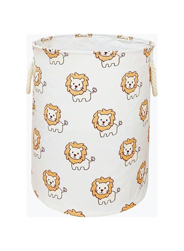 VAIVUSTO Round Laundry Basket, Waterproof Canvas Large Clothes Basket Laundry Hamper with Handles Kids Nursery Hamper for Kids Room,Toy Storage(lion)