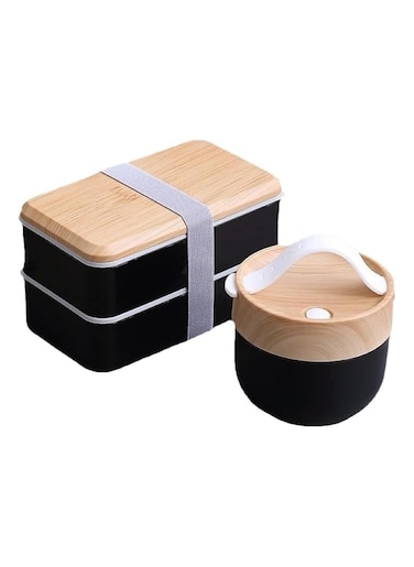 Bento Box, Adult Lunch Box with Compartments for Women &amp; Men,(47oz) Stackable Japanese Bento Lunchbox,Rectangle Lunchable Food Container with Utensil Set (Black)