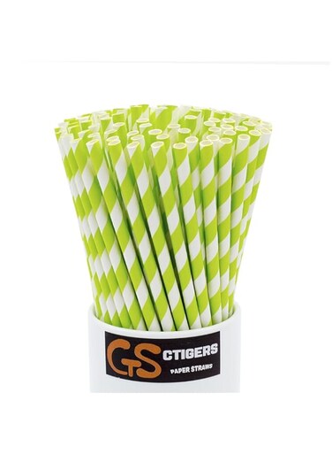 CTIGERS Green Striped Drinking Paper Straws for Birthday Party Wedding Baby Shower Biodegradable Straw Box of 100