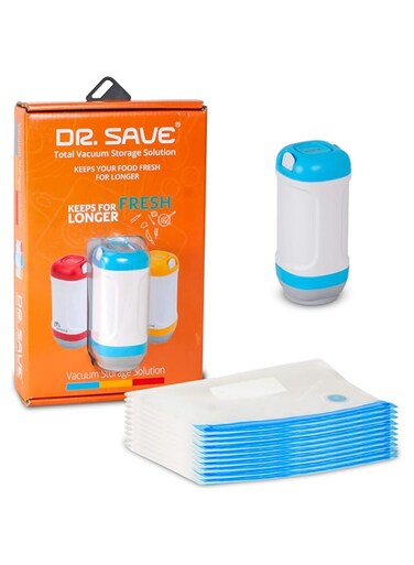Dr. Save Vacuum Sealer with Reusable Food Bags - Airtight, Preserves Leftovers, and Locks in Freshness - Cordless, Handheld, Food Vacuum Sealer and Bags Set