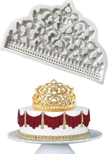 Cake Fondant Molds, Sugar Craft Crown Baroque Style Silicone Mold for DIY Baking Cupcake Topper Chocolate Candy Pastry Jewelry Clay Cake Decorating
