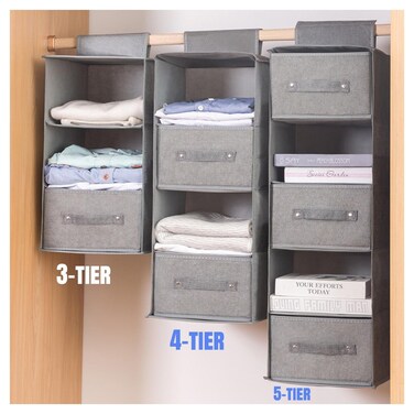 Wardrobe Hanging Storage Bag Hanging Closet Organizer, Dressing Room Finishing Hanging Underwear Storage Bag Household Multi-Layer Box Dust Bag Foldable Includes 2 Drawers (grey)