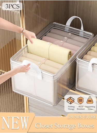 3 Pieces Foldable Closet Storage Organizer Washable Closet Storage Box with Carrying Handles Cube Storage Bin Clothing Storage Box for Clothes Wardrobe Home Bedroom Office