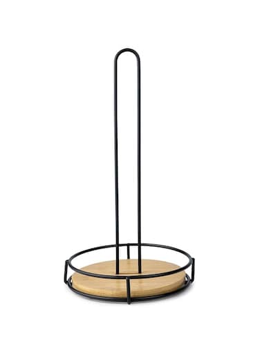 Cuisine Art Black Towel Holder Bamboo Thicken Base Paper Towel, D17cm X H32cm, Brown &amp; Blue