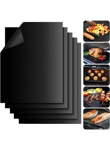 5Pcs BBQ Grill Mat, Non Stick Reusable and Baking Mesh,Resuable and Easy to Clean,for Indoor Outdoor BBQ&iuml;&frac14;&OElig;40x33CM (Black)