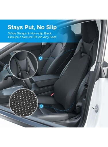 Support Pillow for Car Seat/Home Chair/Dining Chair - Soft Memory Foam Back Support for Sitting or Driving Fatigue/Back Pain Relief - Dual Straps Fix The Back Support Pillow Pillow-Black