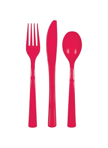 Unique Party 39484 Plastic Cutlery Set, Ruby Red, Pack of 18