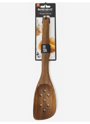 Natural Wooden Slotted Cooking Spoon &acirc;&euro;&ldquo; Heat-Resistant Traditional Kitchen Utensil (30 cm)