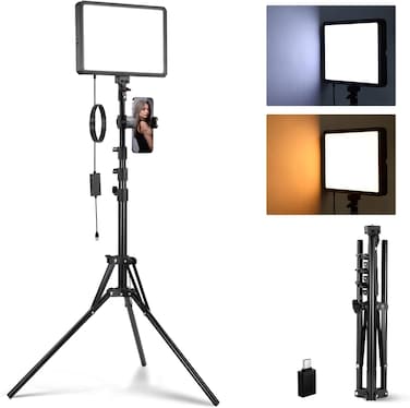 NEEWER Basic LED Video Panel Light, Studio Lighting Kit with 59''/150cm Tripod Stand Phone Holder for Video Recording Photography Streaming Podcast, 850lx/0.5m Bi Color 2700-6500K Dimmable, BP300