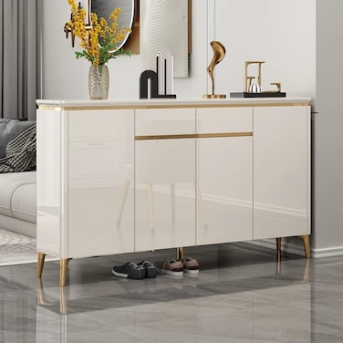 Shoe Cabinet Luxurious Large Capacity Shoe Storage Cabinet Wooden Shoe Rack Adjustable Shelves Multi-usage Sideboard Kitchen Dining Room - 160 cm Off White