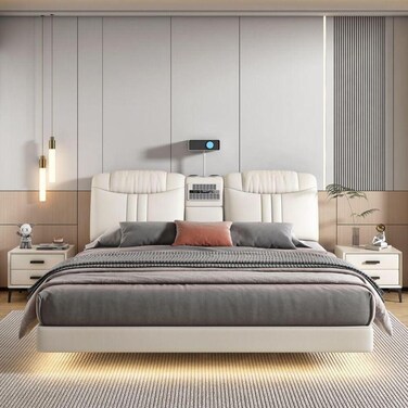 AWD Smart Bed with Projector, Bluetooth Speaker, Air Purifier, Smart Sensor Light for Bedroom - Queen Size