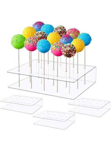 Tigerkinwit Lollipop Stand 4 Pieces Acrylic Lollipop Display Stand 15 Holes Transparent Lollipop Holder for Wedding Birthday Party Baby Shower Candy