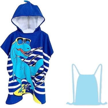 Cutie cute Kids Hooded Beach Swim Pool Bath Towel Poncho for Age 4-10 Years Multi-use - Dinosaur large with Drawstring Bag