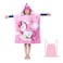 Cutie cute Kids Hooded Beach Swim Pool Bath Towel Poncho for Age 4-10 Years Multi-use - Unicorn large with Drawstring Bag